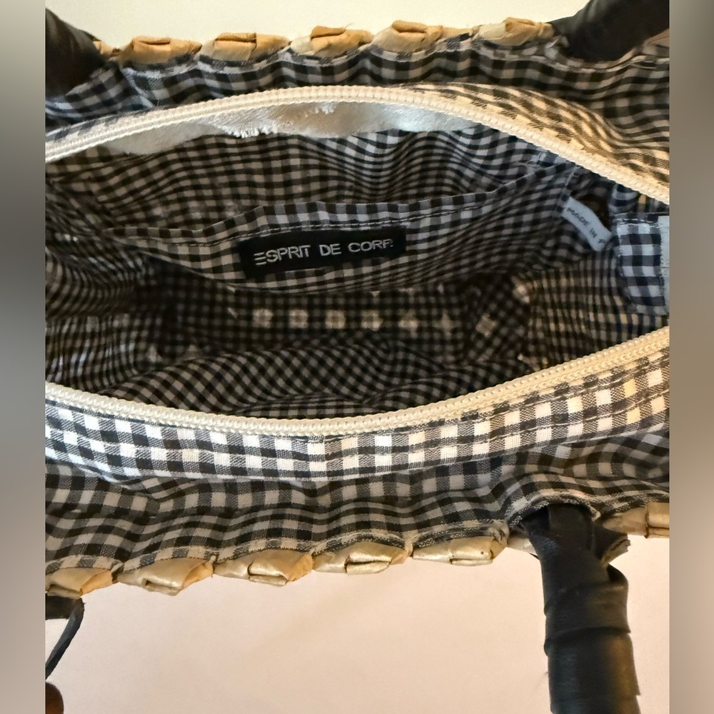 Esprit Black and Cream Woven Double Top Handle Basket Bag - Picture 8 of 9